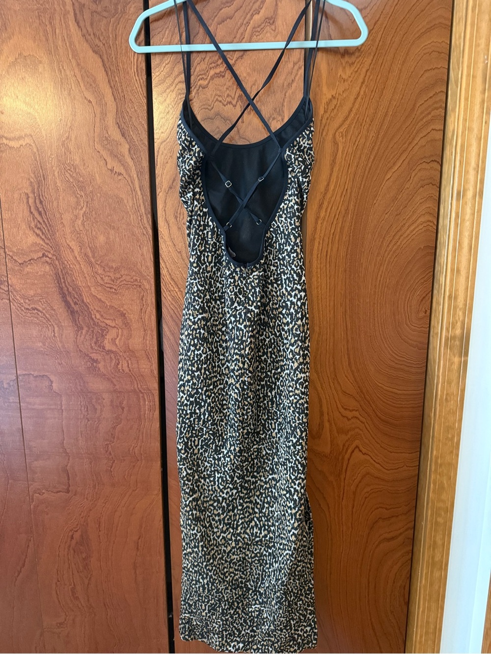 DUNDAS Black and Beige Leopard-Print Backless Slip Dress